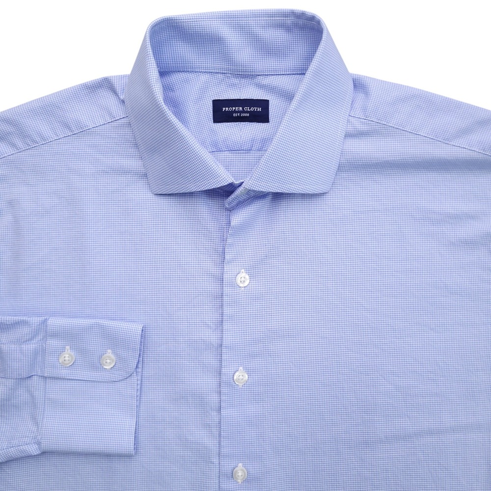 Proper Cloth Dress Shirt Mens 16 34 Regular Fit Blue White Micro Houndstooth #2